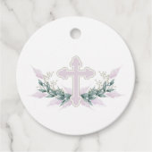 Wreath Pink Cross Communision Baptism Christening Bedankjes Labels (Voorkant)