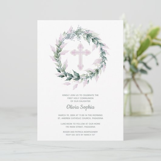 Wreath Pink Cross First Community Kaart (Staand voorkant)