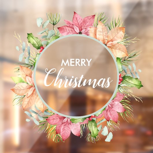 Wreath Poinsettia Holly Berries Raamsticker (Vel 2)