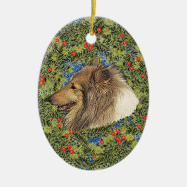 Wreath Rough Collie Keramisch Ornament