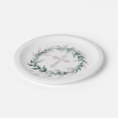 Wreath & Roze Cross Communist Baptisme Christening Papieren Bordje (Gekanteld)