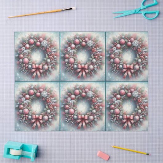 Wreath Sage Green & Pink Decoupage Tissuepapier (Craft)