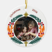 Wreath Star and Cross Christian Custom Photo Keramisch Ornament (Voorkant)