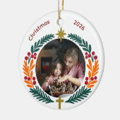 Wreath Star and Cross Christian Custom Photo Keramisch Ornament (Links)