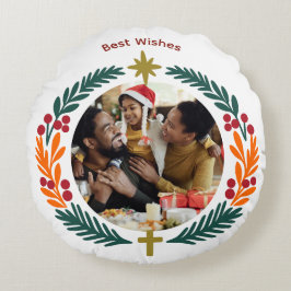 Wreath Star and Cross Christian Custom Photo Rond Kussen