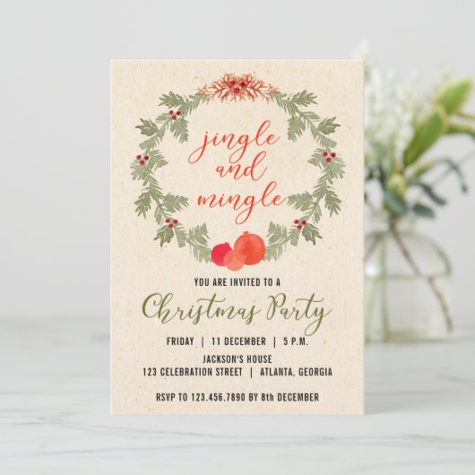 Wreath Vintage - Uitnodiging voor Kerstmis (Staand voorkant)