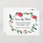 Wreath Wedding Save the Date - boho burgundy rozen Aankondigingskaart (Voorkant / Achterkant)