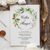 Wreath White Lilies Floral Wedding Invitation