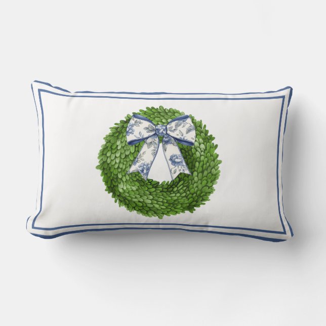 Wreath with Blue Toile Bow Kussen (Voorkant)