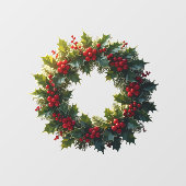 Wreath With Holly Berries Vector Art Logo Raamsticker (Vel)