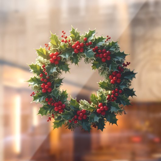 Wreath With Holly Berries Vector Art Logo Raamsticker (Vel 2)
