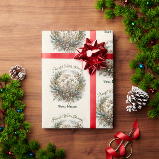 Wreathpatroon met vredige winterzegeningen cadeaupapier