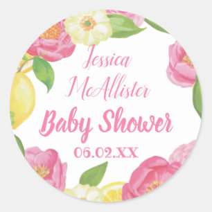 Wreatl Girl Roses Yellow Lemon Baby shower Ronde Sticker