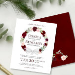 Wreatof Red Roses BUDGET Wedding Invitation<br><div class="desc">Deze mooie huwelijksuitnodigingen zijn de perfecte keuze voor robuuste elegantie op een budget. Het handbeschilderde ontwerp van de waterverf is voorzien van een poot van glanzende,  rode en wazige roze rozen met een witte satijnboeg. Betaalbaar en goedkoop combineren deze uitnodigingen boho-stijl met klasse en verfijning.</div>