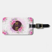 Wreator Floral Initiaal Letter Monogram Name Marbl Bagagelabel (Voorkant horizontaal)