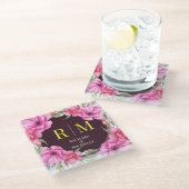 Wreator Floral Initiaal Letter Monogram Name Marbl Glazen Onderzetter (Schuin)