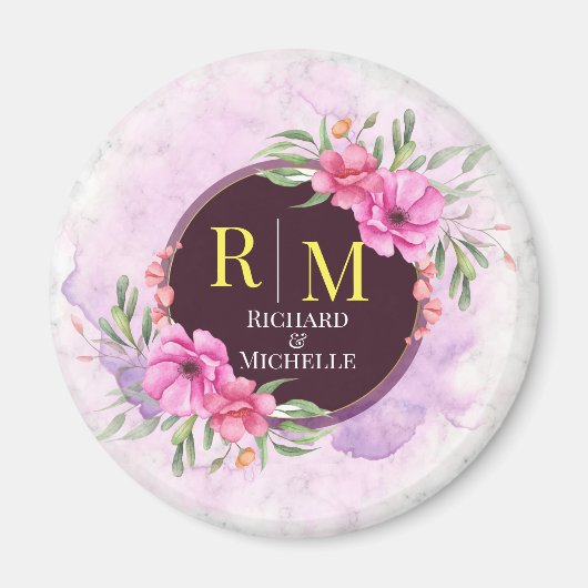 Wreator Floral Initiaal Letter Monogram Name Marbl Magneet (Voorkant)