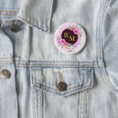 Wreator Floral Initiaal Letter Monogram Name Marbl Ronde Button 5,7 Cm (In situ)