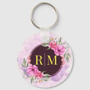 Wreator Floral Initiaal Letter Monogram Name Marbl Sleutelhanger