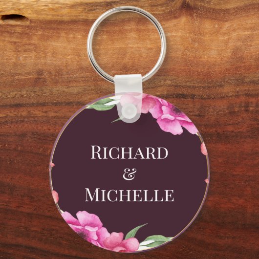 Wreator Floral Initiaal Letter Monogram Name Marbl Sleutelhanger (Achterkant)