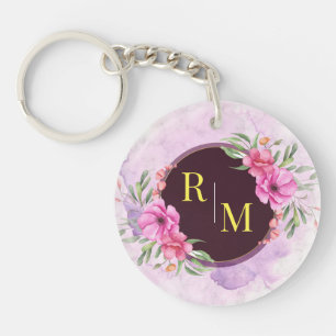 Wreator Floral Initiaal Letter Monogram Name Marbl Sleutelhanger