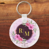 Wreator Floral Initiaal Letter Monogram Name Marbl Sleutelhanger (Voorkant)