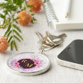 Wreator Floral Initiaal Letter Monogram Name Marbl Sleutelhanger (Zijkant)