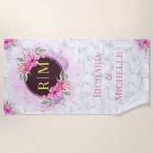 Wreator Floral Initiaal Letter Monogram Name Marbl Strandlaken (Voorkant)