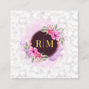 Wreator Floral Initiaal Letter Monogram Name Marbl Vierkante Visitekaartje