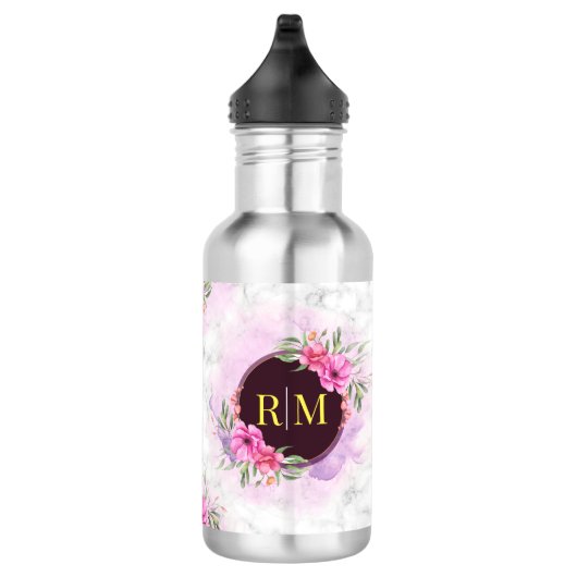 Wreator Floral Initiaal Letter Monogram Name Marbl Waterfles (Rechts)
