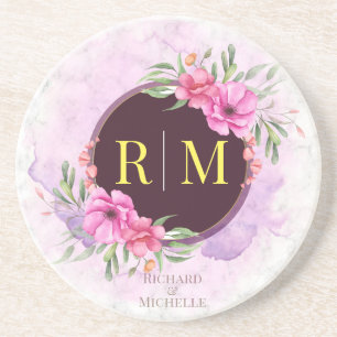 Wreator Floral Initiaal Letter Monogram Name Marbl Zandsteen Onderzetter