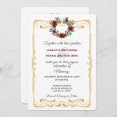 Wreator met Gold Lijst Flat Linen Invitation Aankondiging (Voorkant / Achterkant)