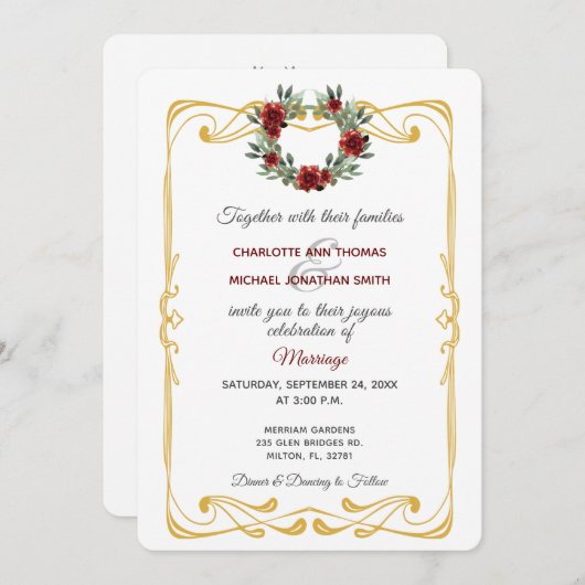 Wreator met Gold Lijst Flat Linen Invitation Aankondiging (Voorkant / Achterkant)