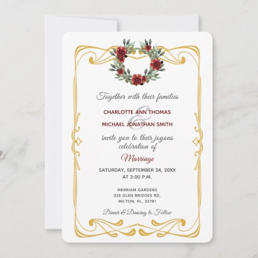 Wreator met Gold Lijst Flat Linen Invitation Aankondiging (Voorkant)