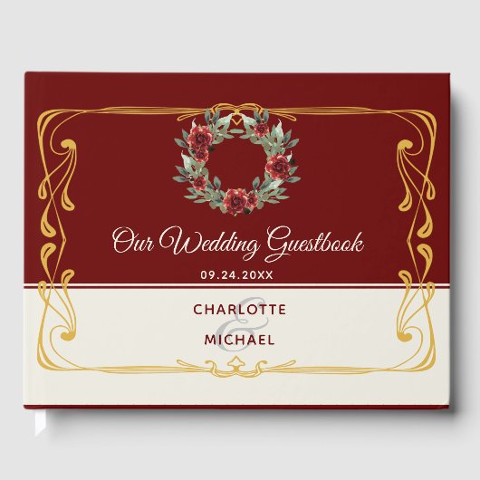 Wreator met Gold Lijst Wedding Guestbook Gastenboek (Voorkant)