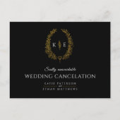 Wreator monogram bruiloft annulering zwart goud aankondigingskaart (Voorkant)