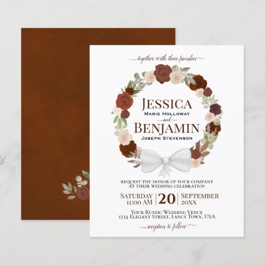 Wreator of Rust Oranje Rozen BUDGET Wedding Invite (Voorkant / Achterkant)