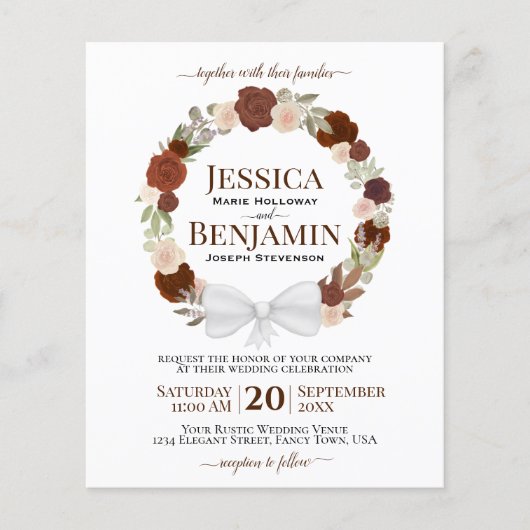 Wreator of Rust Oranje Rozen BUDGET Wedding Invite (Voorkant)