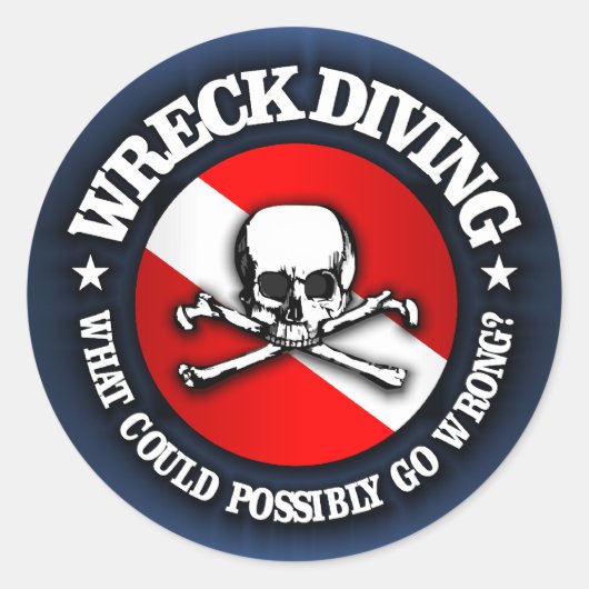 Wreck Diving (schedel) Ronde Sticker (Voorkant)