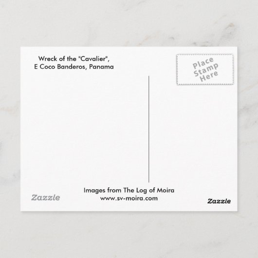 Wreck van de "Cavalier" E Coco Banderos, Panama Briefkaart (Achterkant)