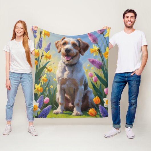 Wrehaired Pointing Griffon Spring Flowers Painting Fleece Deken (In situ)