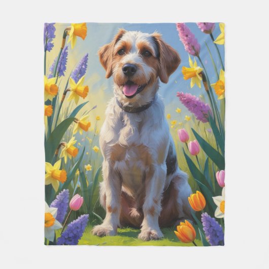 Wrehaired Pointing Griffon Spring Flowers Painting Fleece Deken (Voorkant)