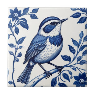 Wren Bird Delfts Blauw en Wit Bloemen Decoratief Tegeltje