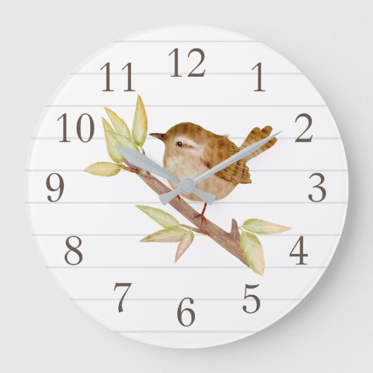 Wren Bird Home Decor Wall Clock Grote Klok (Voorkant)