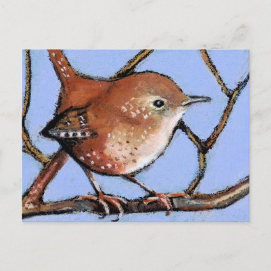 WREN, BIRD, in oliepastel Briefkaart (Voorkant)