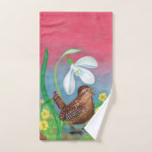 Wren Bird & Snowdrop & Spring Bad Handdoek (Handdoek)