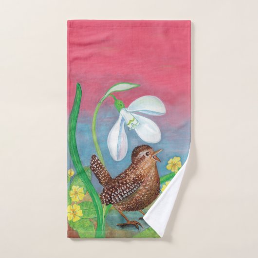 Wren Bird & Snowdrop & Spring Bad Handdoek (Handdoek)