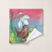 Wren Bird & Snowdrop & Spring Bad Handdoek (Wasdoekje)