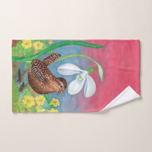 Wren Bird & Snowdrop & Spring Bad Handdoek (Handdoek)