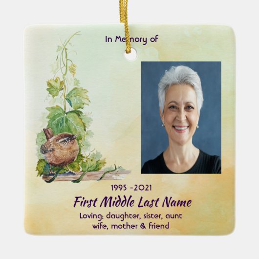  Wren Bird Vineyard Memorial Keepsake Keramisch Ornament (Voorkant)